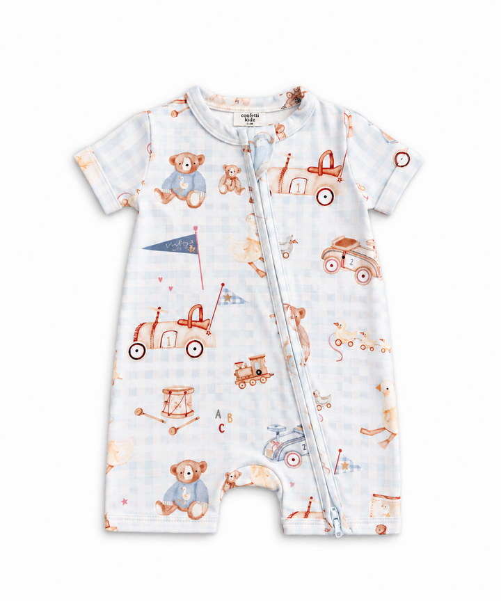 Confetti Kidz Zip Romper in Toy Parade, view 2