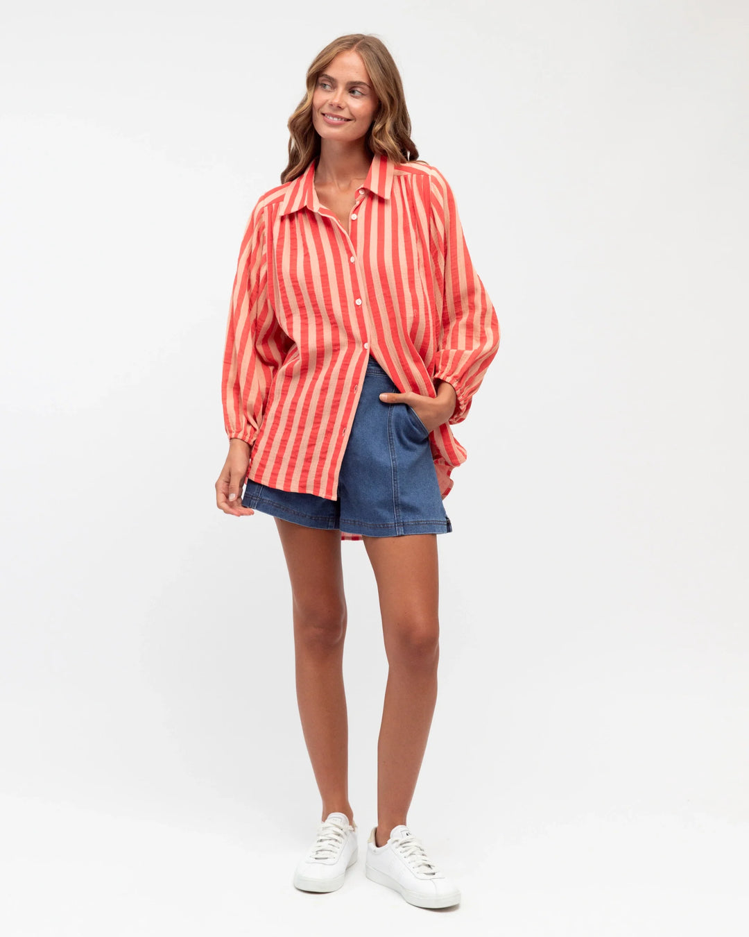 Ebby and I Pin Stripe Shirt - Pink Manderine - photo 2 of 4