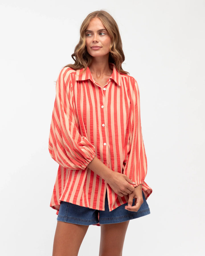 Ebby and I Pin Stripe Shirt - Pink Manderine - photo 1 of 4