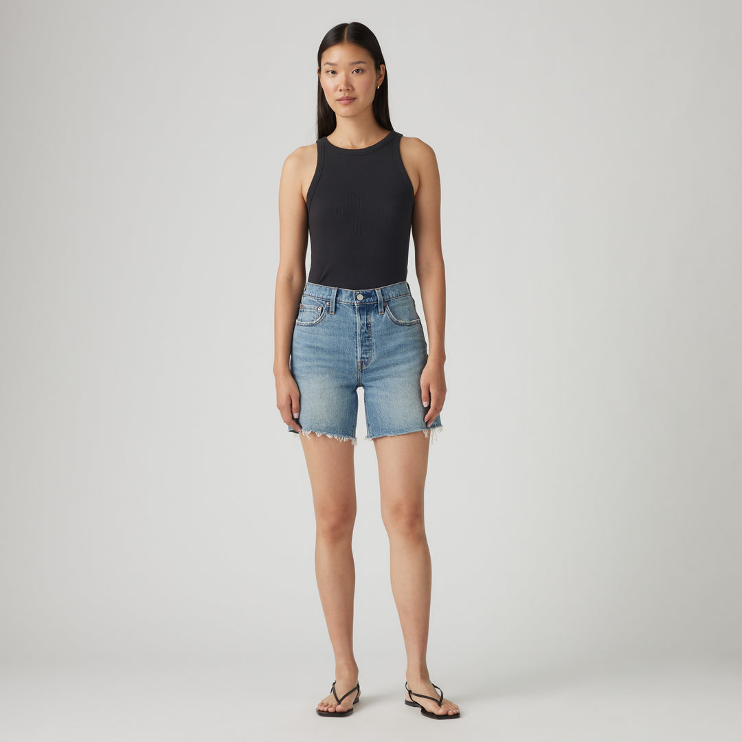 Levi's 501 Mid Thigh Shorts - Ticked And Untied - front view