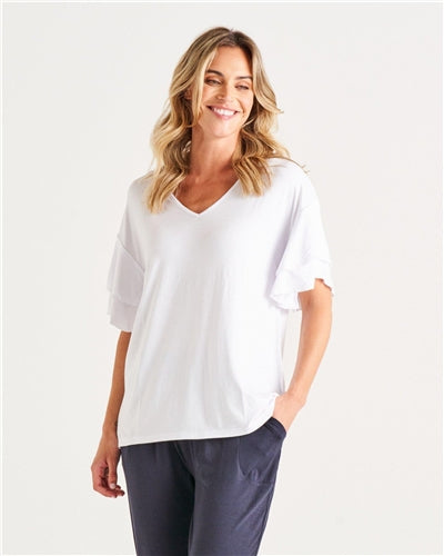 Betty Basics - Ripon Top Frill Sleeve - Wht