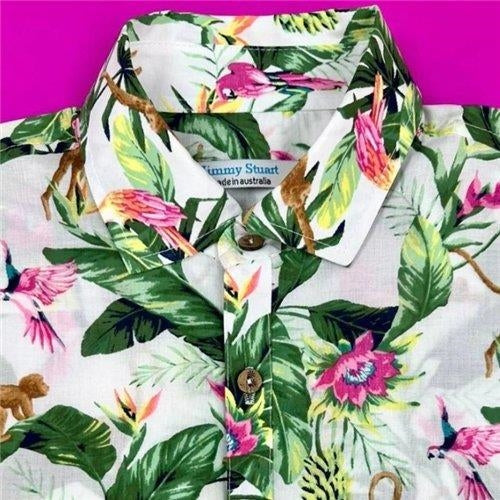 Jimmy Stuart - George Shirt Cotton LS -  White Tropical Print (abstract)