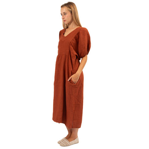 Vera May - Italian V Neck Dress - Rust