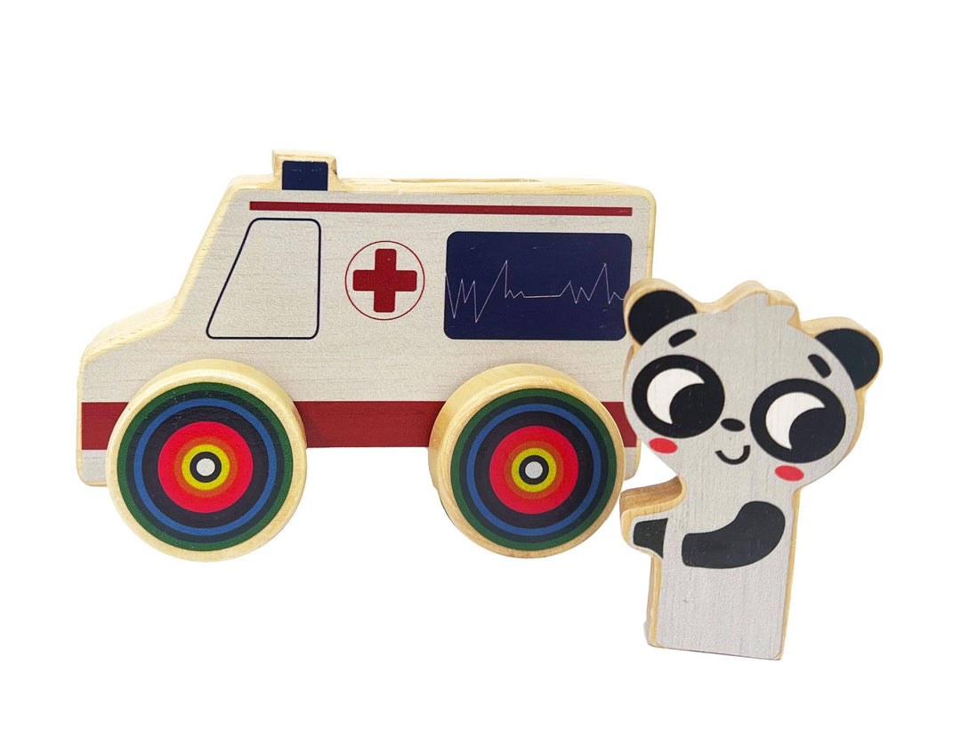 ToysLink Wooden Mini Wheelie Emergency Vehicles with Animals