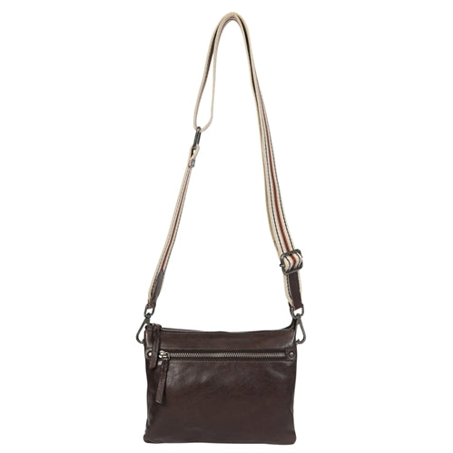 Modapelle - 3 Compartment Cross Body Bag With Extra Strap - Coffee