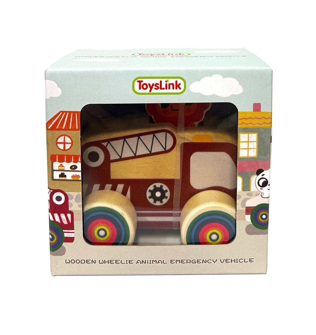 ToysLink Wooden Mini Wheelie Emergency Vehicles with Animals