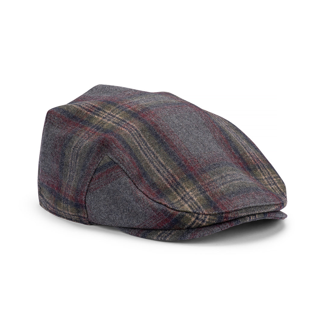 Avenel ROMAN - WOOL BLEND CHECK FLAT CAP in GREY