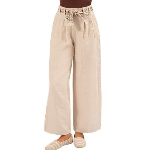 Vera May - Italian Linen Pants- Leopard Belt -Beige
