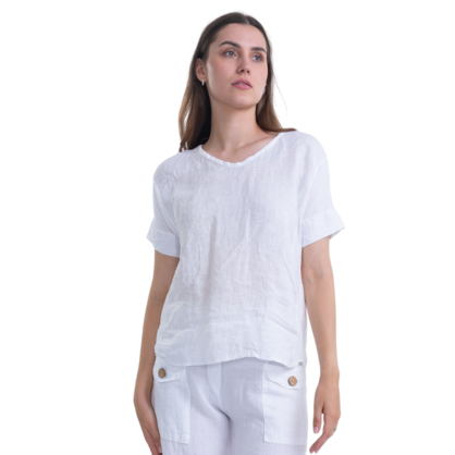 Vera May - Italian Linen Top - White