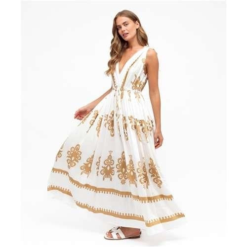 Ebby and I - White/Gold Maxi Dress