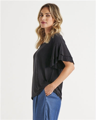 Betty Basics - Ripon Top Frill Sleeve - Blk