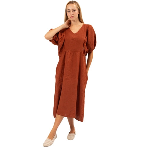Vera May - Italian V Neck Dress - Rust