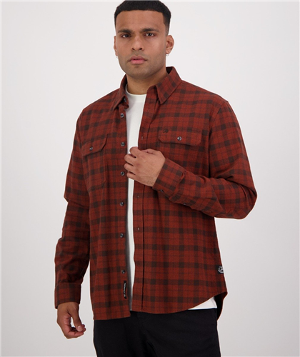 Swanndri - Port Road L/S Shirt - Merlot/Coffee