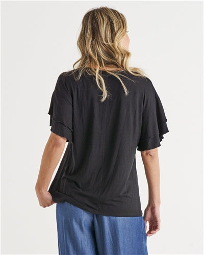 Betty Basics - Ripon Top Frill Sleeve - Blk