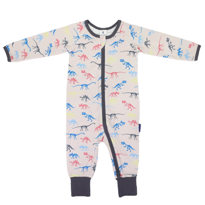 Korango - Dinosaur Long Sleeve Zip Onesie - Tapioca