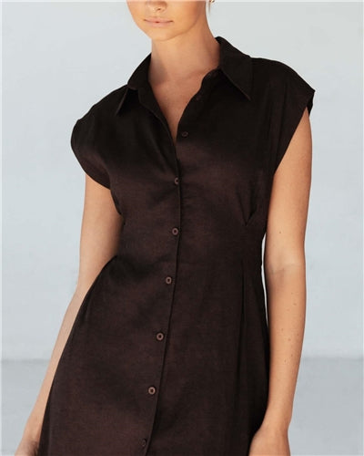 White Closet - Collared Linen Dress - Chocolate