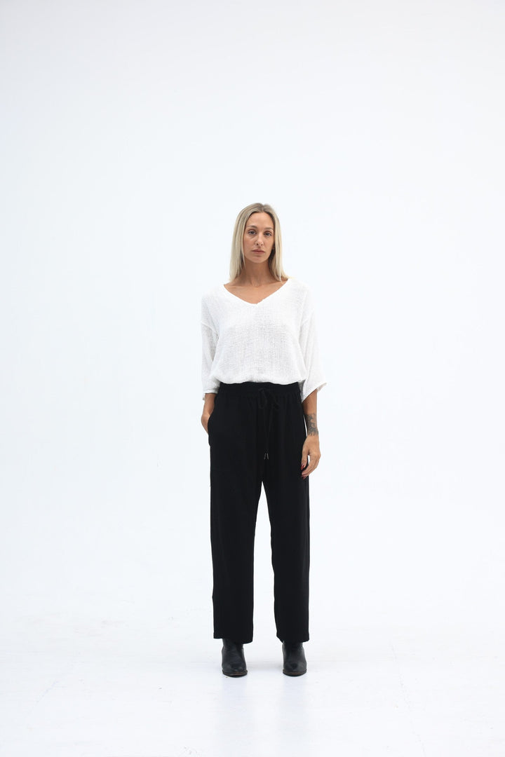 Carbon The Label - Estelle Hessian 3/4 V Neck Top - Natural White