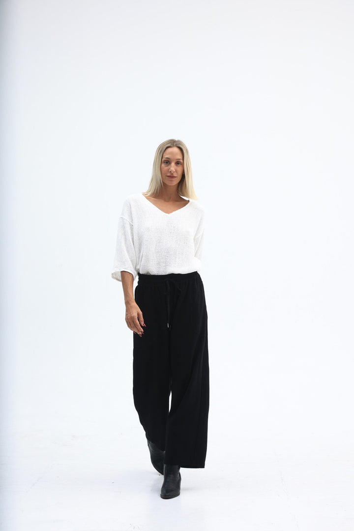 Carbon The Label - Estelle Hessian 3/4 V Neck Top - Natural White