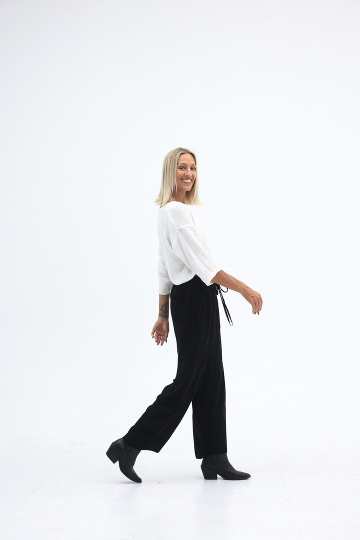 Carbon The Label - Estelle Hessian 3/4 V Neck Top - Natural White