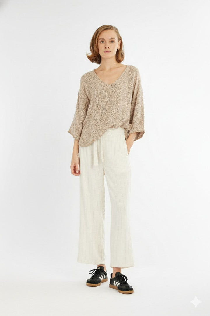 Carbon Aleesia Linen Stripe Pant - Natural