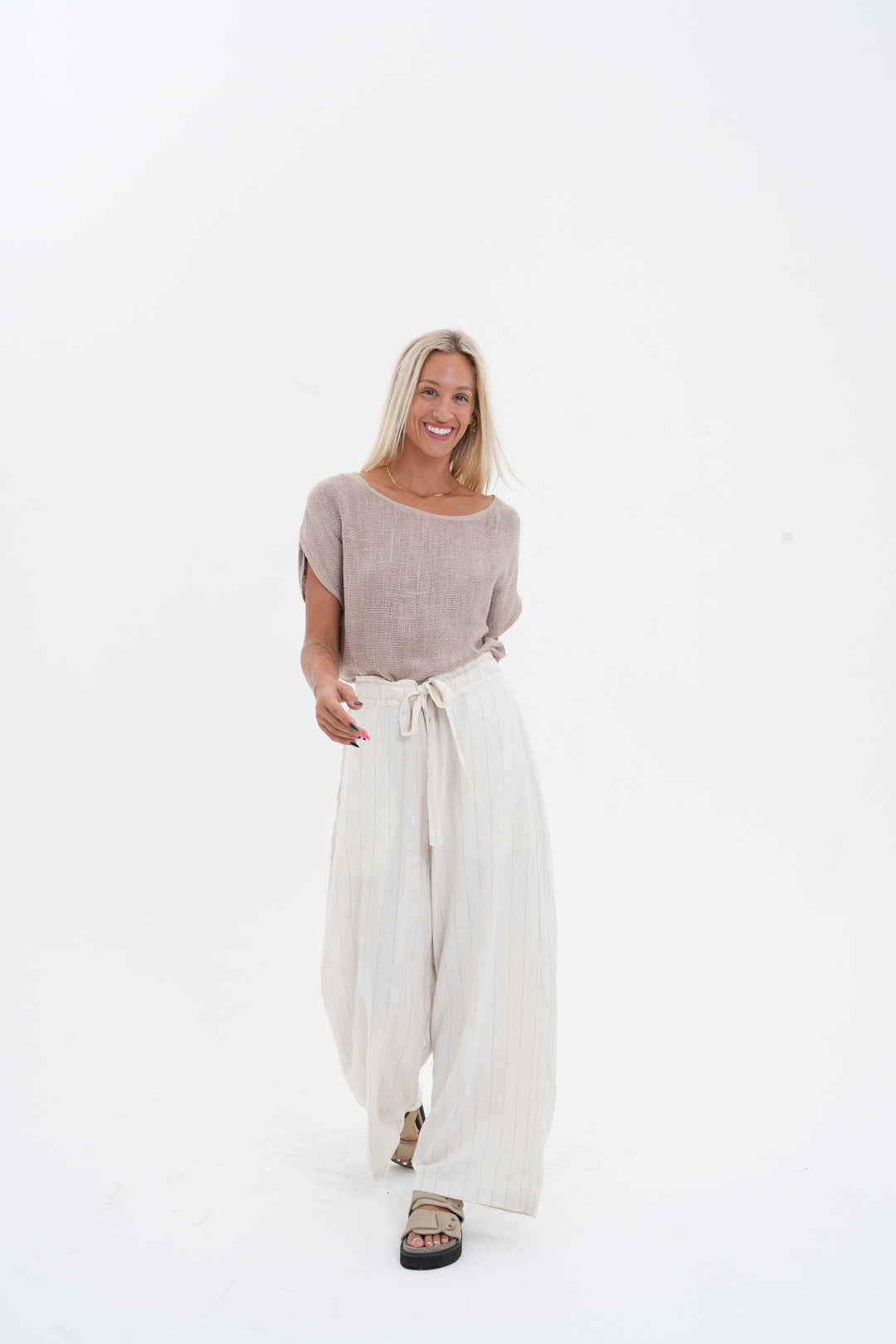Carbon Aleesia Linen Stripe Pant - Natural