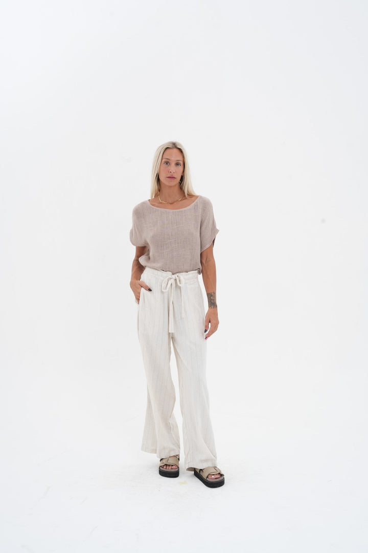 Carbon Aleesia Linen Stripe Pant - Natural