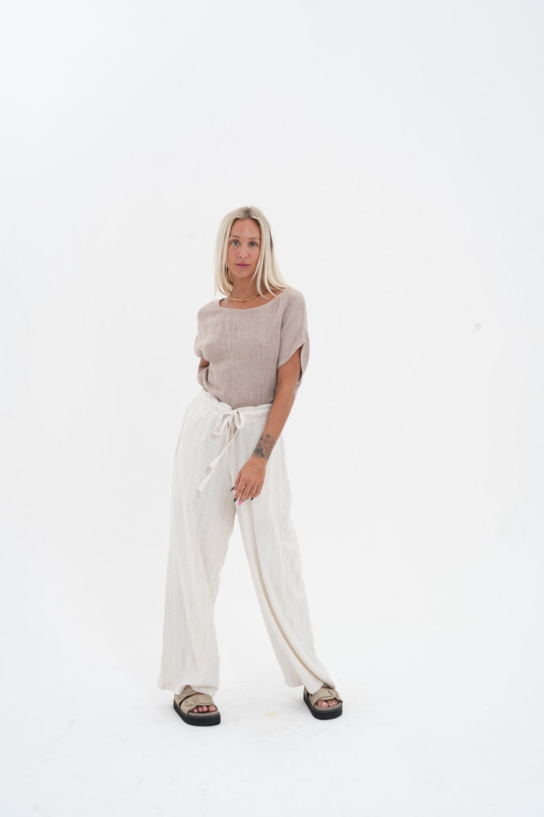 Carbon Aleesia Linen Stripe Pant - Natural