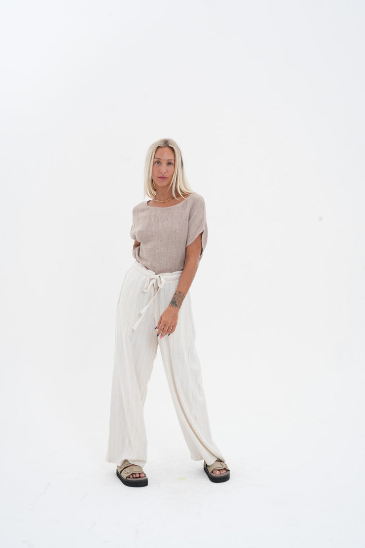 Carbon Aleesia Linen Stripe Pant - Natural