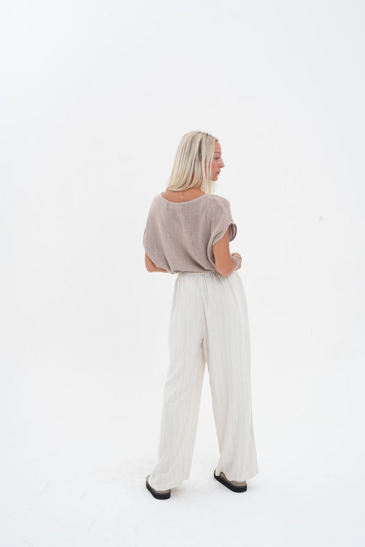 Carbon Aleesia Linen Stripe Pant - Natural