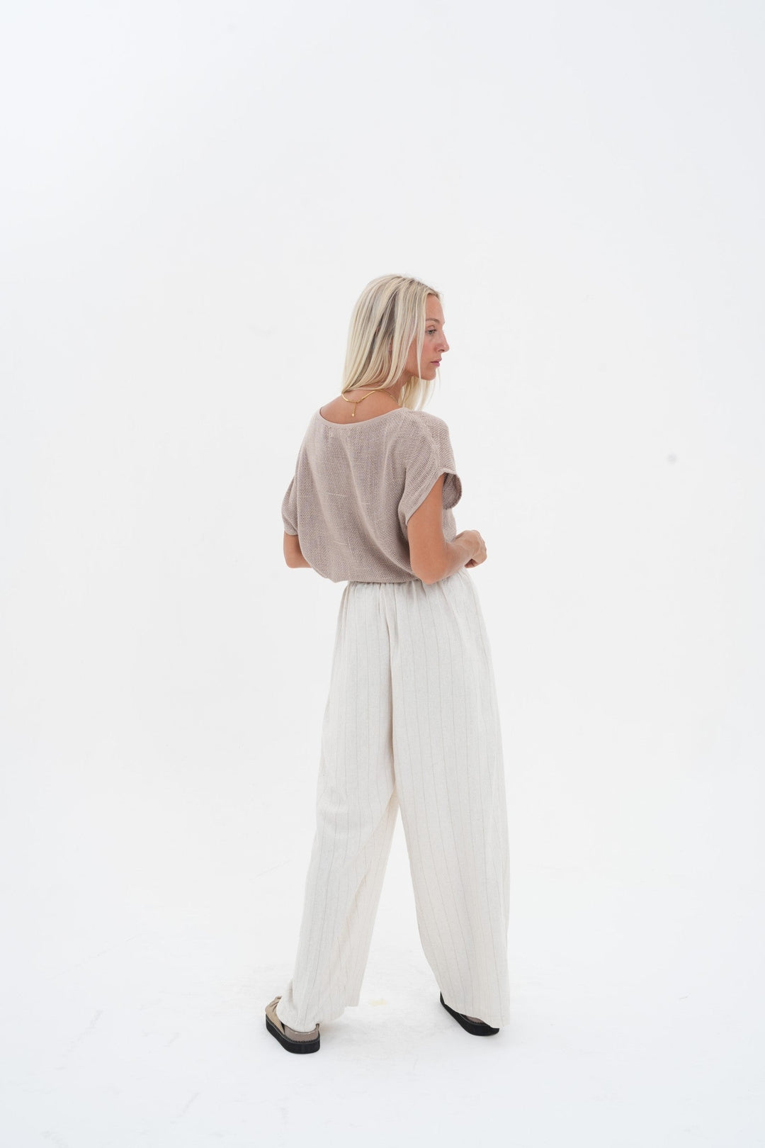 Carbon Aleesia Linen Stripe Pant - Natural