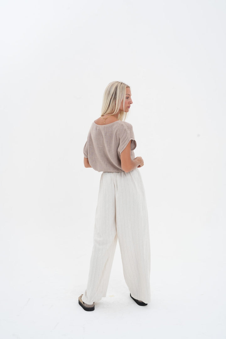 Carbon Aleesia Linen Stripe Pant - Natural