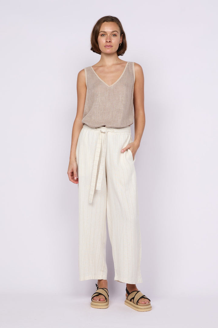 Carbon Aleesia Linen Stripe Pant - Natural
