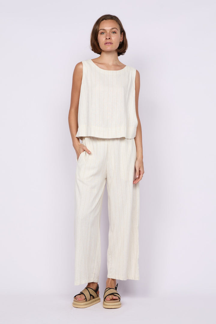 Carbon Aleesia Linen Stripe Pant - Natural