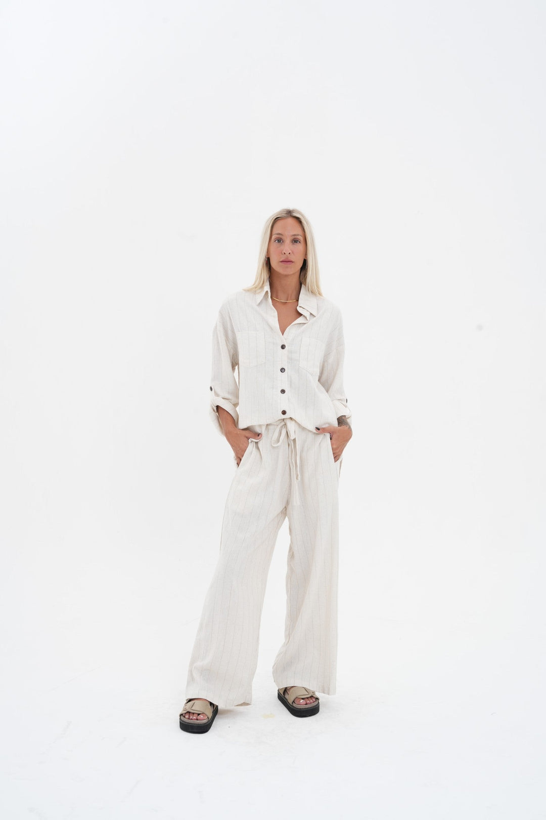 Carbon Aleesia Linen Stripe Pant - Natural