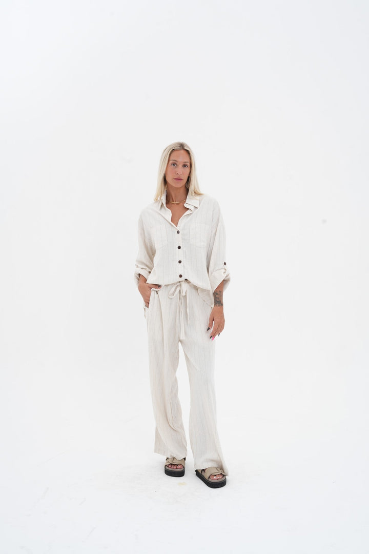 Carbon Aleesia Linen Stripe Pant - Natural