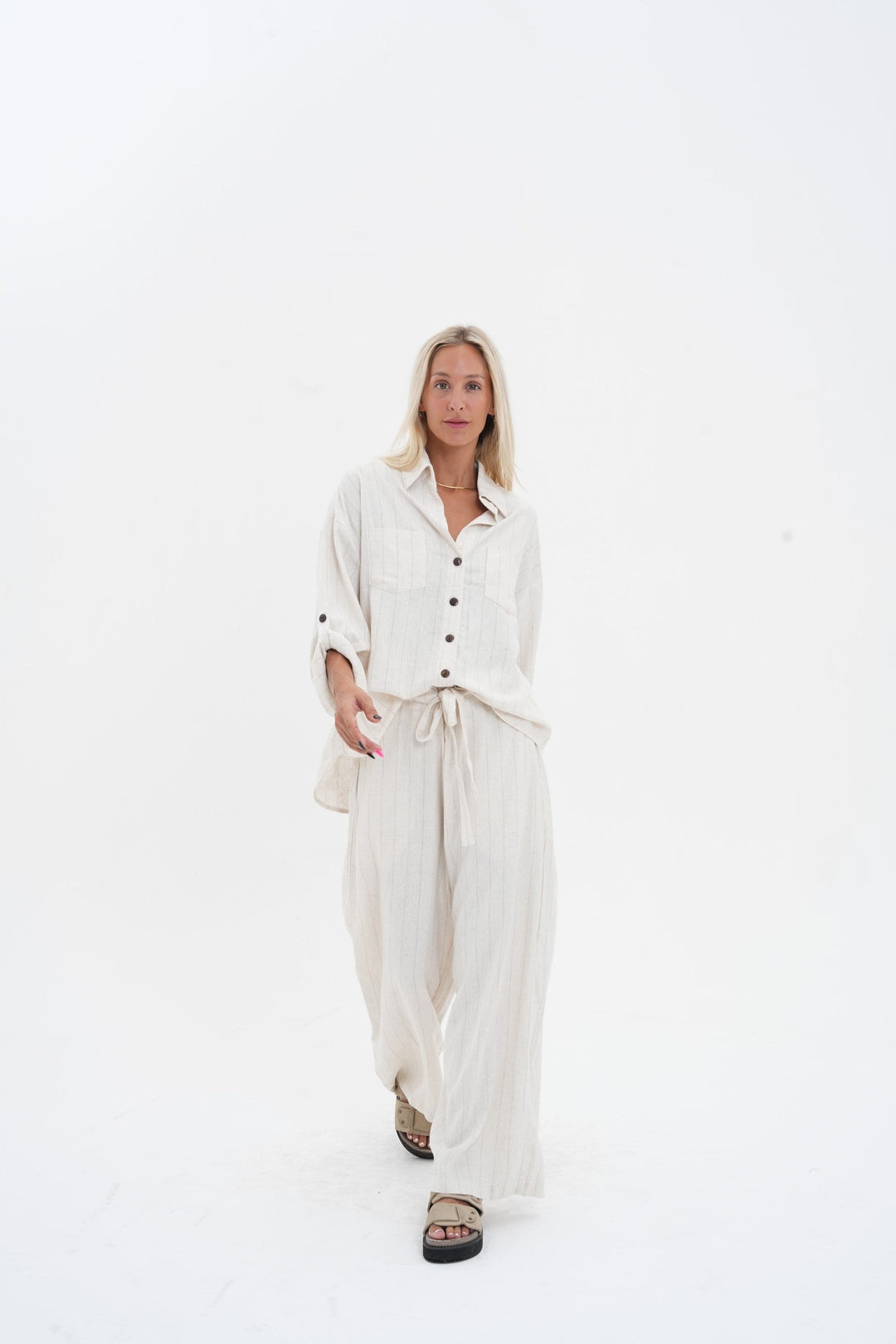 Carbon Aleesia Linen Stripe Pant - Natural