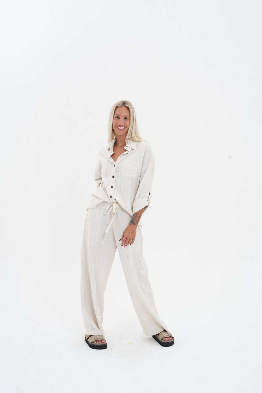 Carbon Aleesia Linen Stripe Pant - Natural