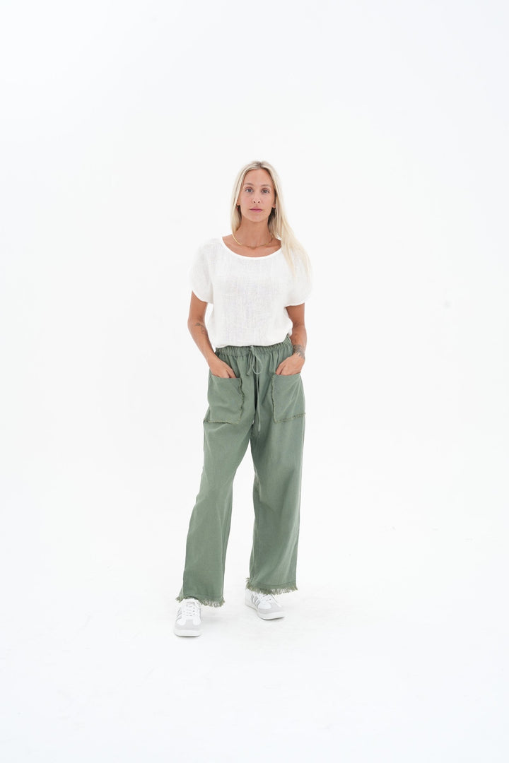 Carbon The Label - Joshua Frayed Linen Pant - Sealeaf Green
