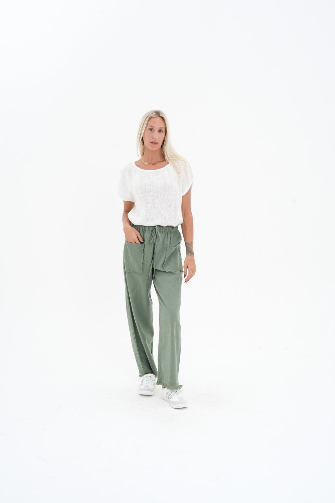 Carbon The Label - Joshua Frayed Linen Pant - Sealeaf Green