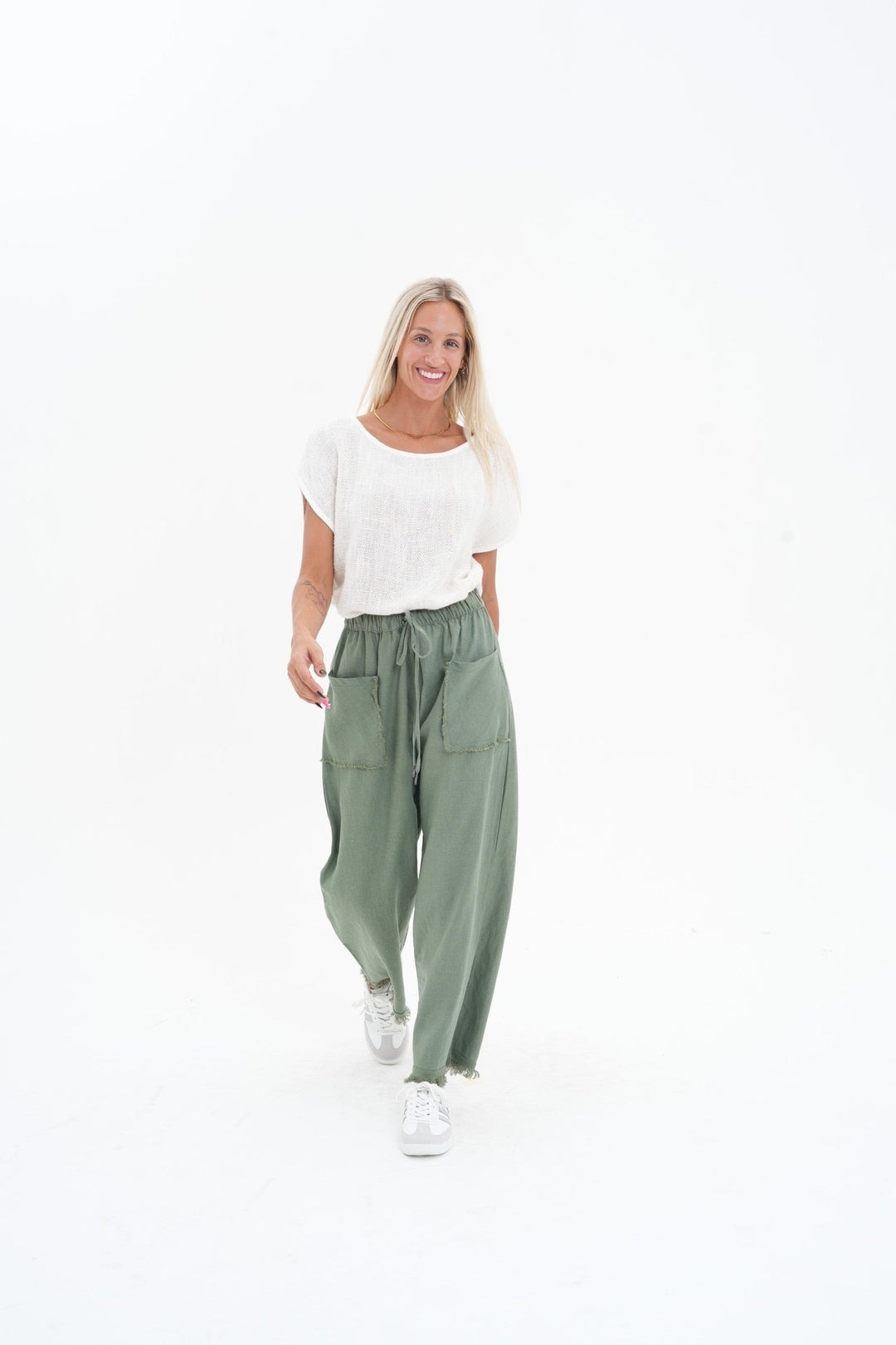 Carbon The Label - Joshua Frayed Linen Pant - Sealeaf Green