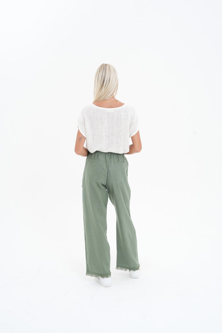 Carbon The Label - Joshua Frayed Linen Pant - Sealeaf Green