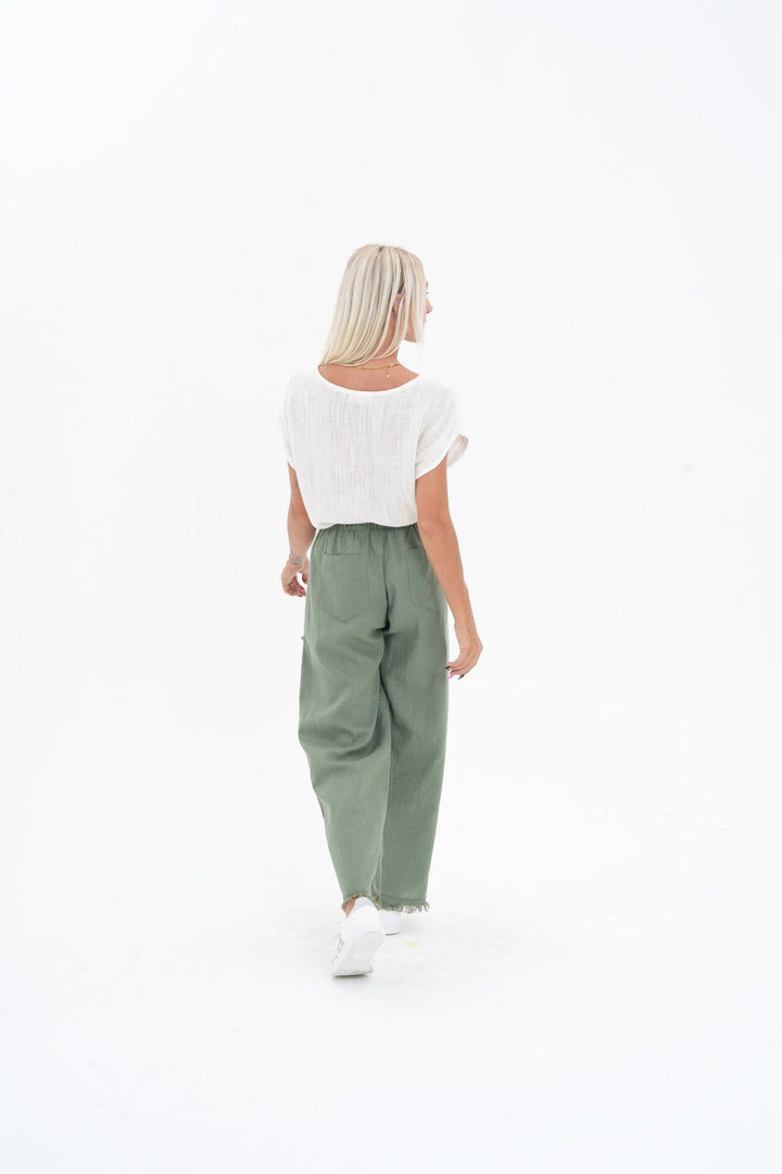 Carbon The Label - Joshua Frayed Linen Pant - Sealeaf Green