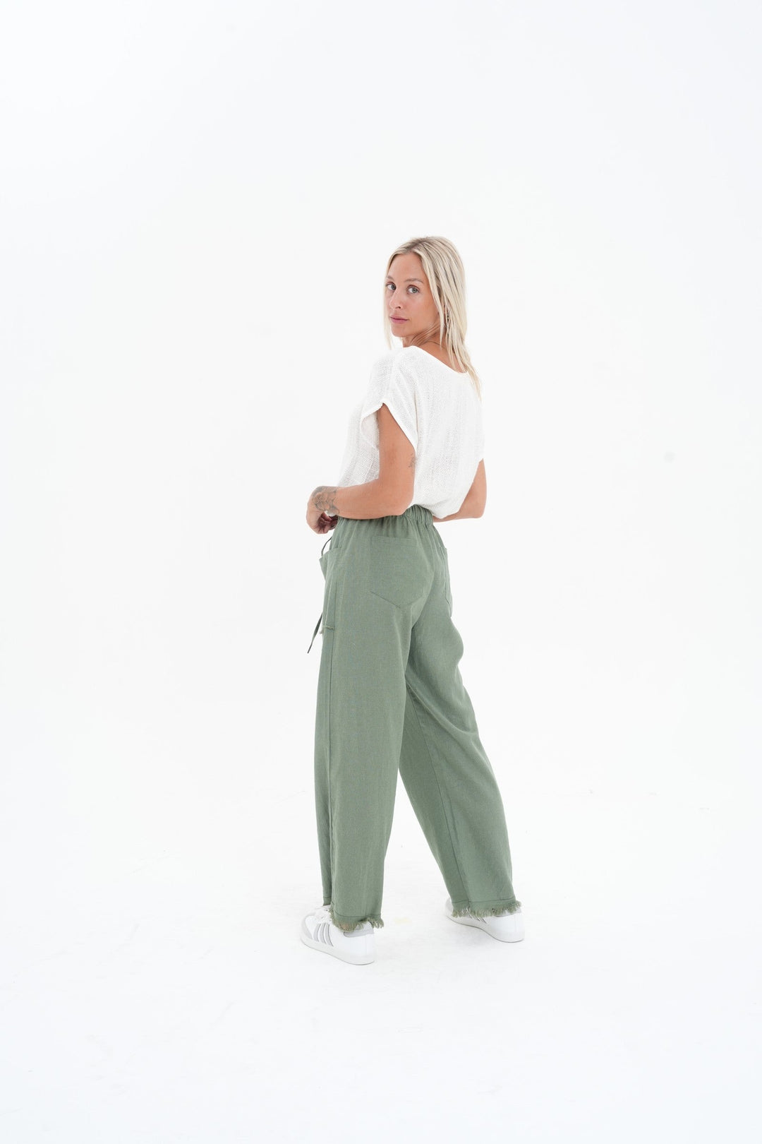 Carbon The Label - Joshua Frayed Linen Pant - Sealeaf Green
