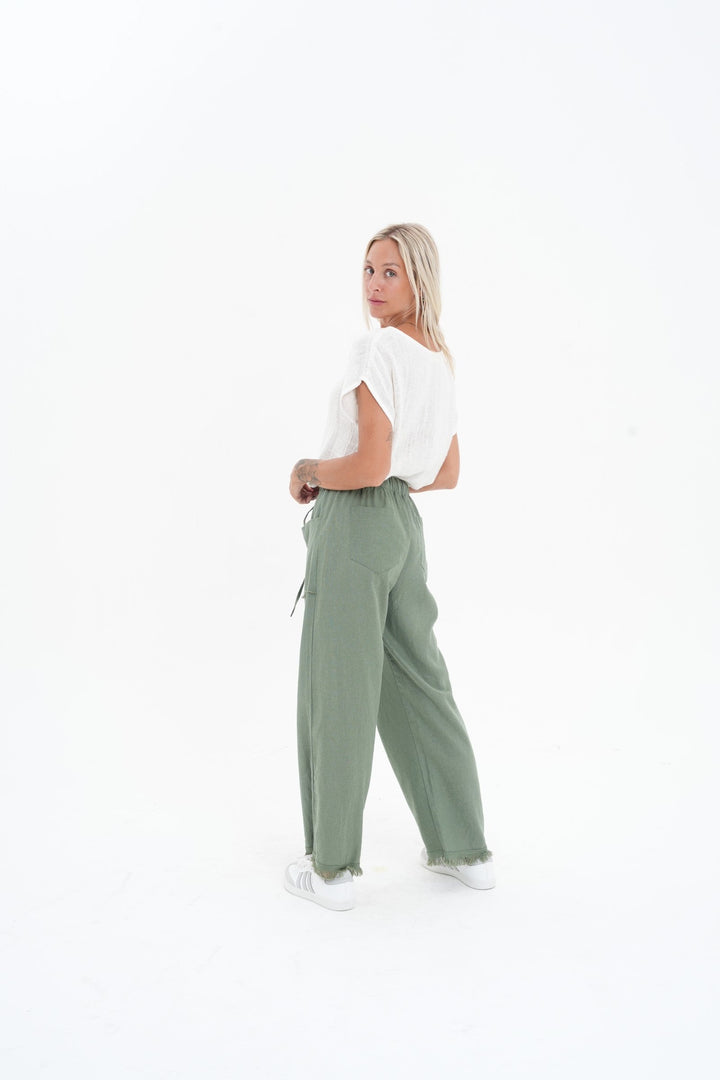 Carbon The Label - Joshua Frayed Linen Pant - Sealeaf Green