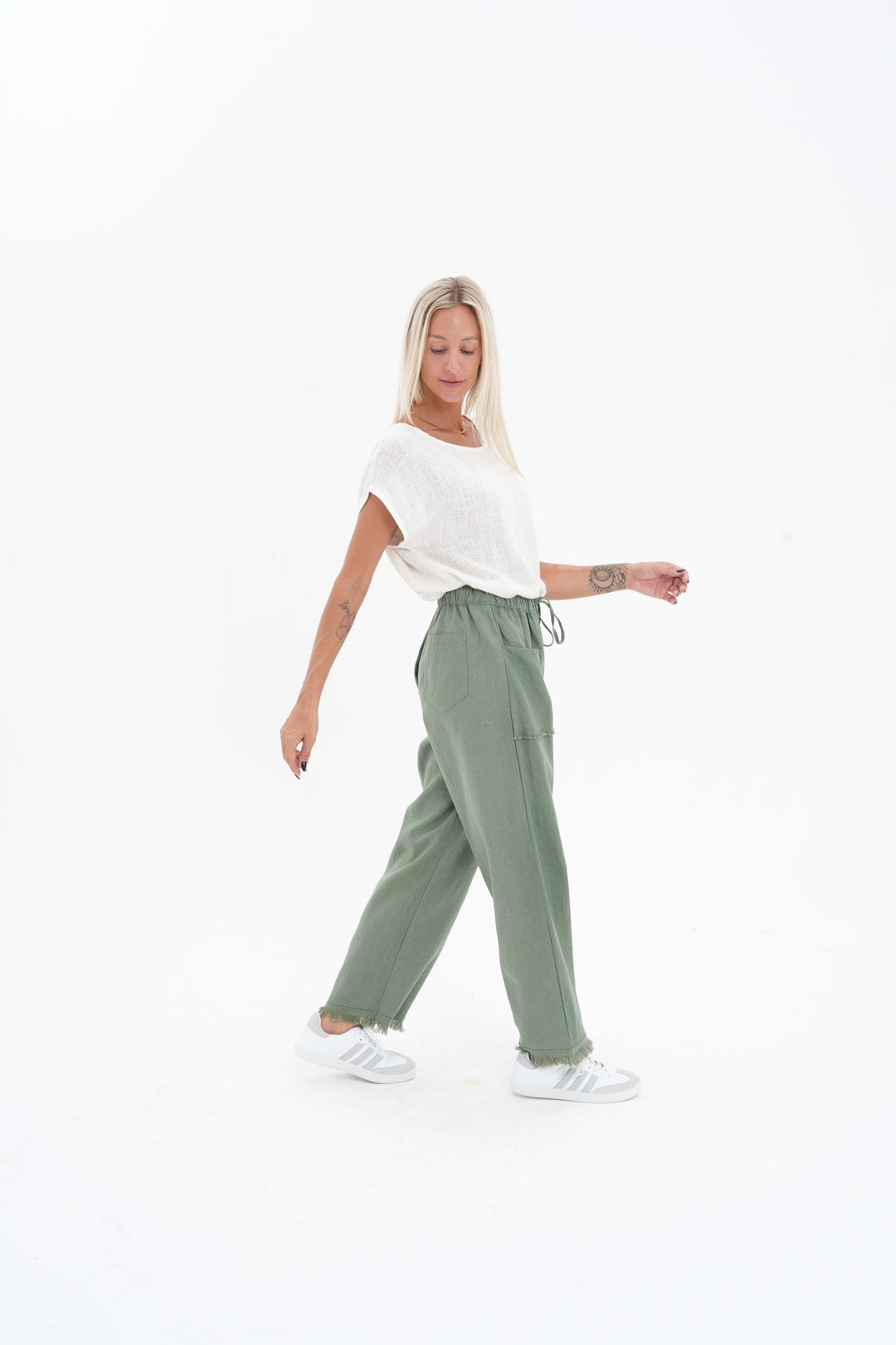 Carbon The Label - Joshua Frayed Linen Pant - Sealeaf Green