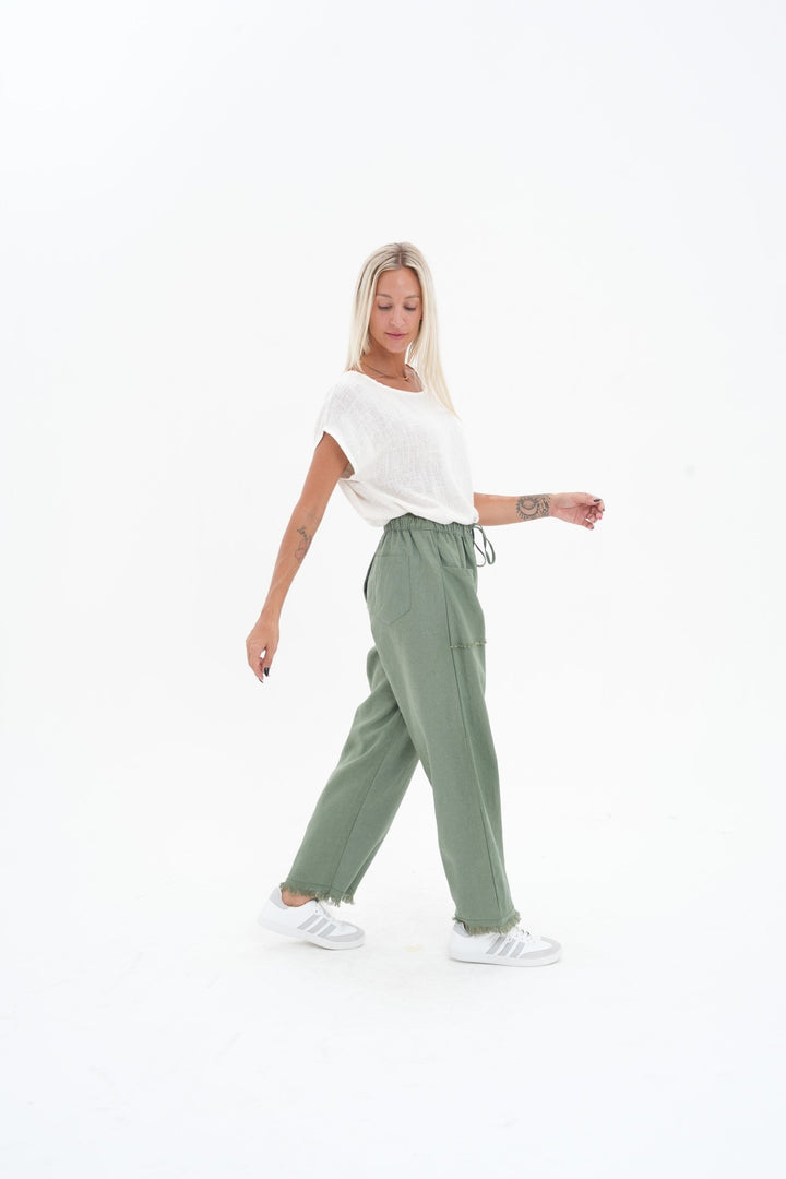 Carbon The Label - Joshua Frayed Linen Pant - Sealeaf Green