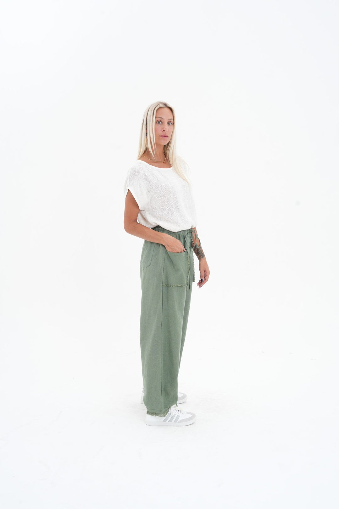 Carbon The Label - Joshua Frayed Linen Pant - Sealeaf Green