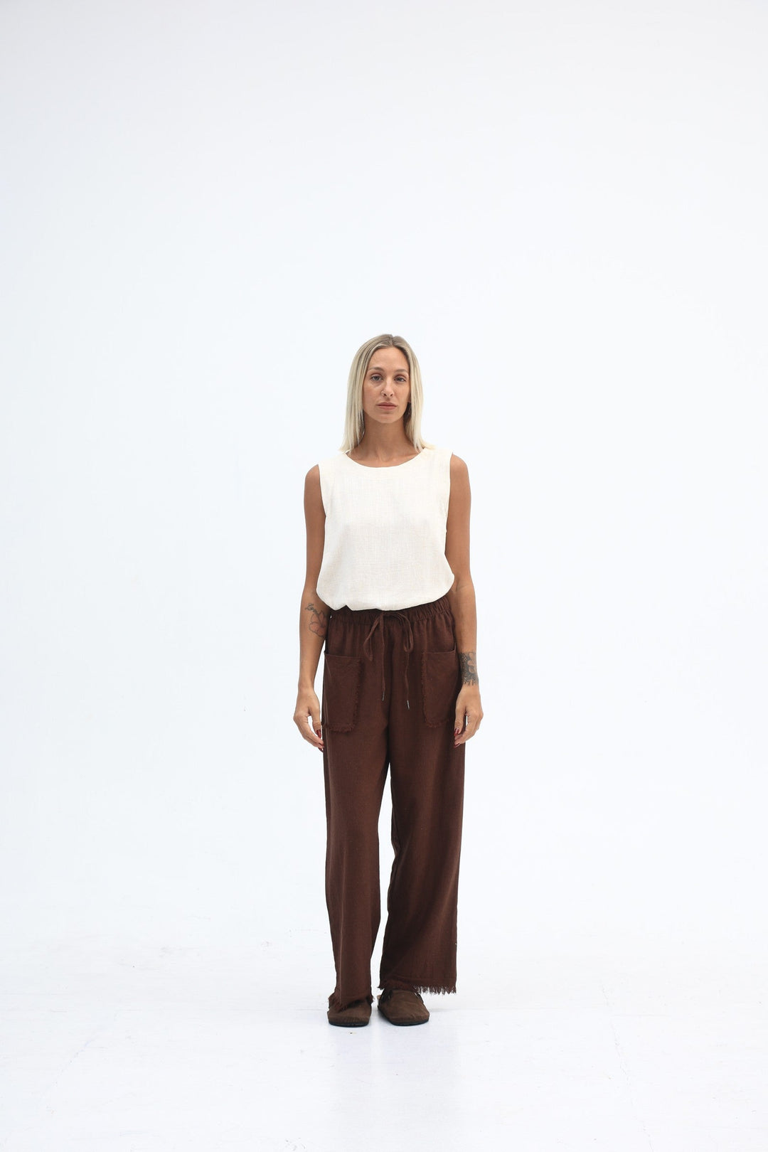 Carbon The Label - Joshua Linen Frayed Midi Skirt - Truffle