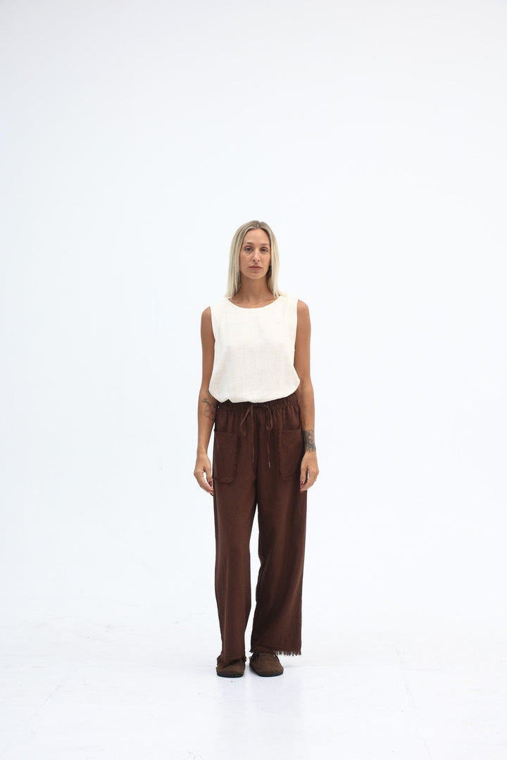 Carbon The Label - Joshua Linen Frayed Midi Skirt - Truffle