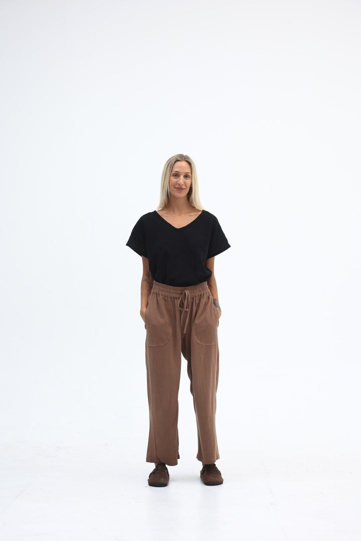 Carbon Luca Slouch Linen Pant - Mocca